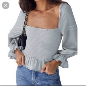 Reformation Roland Top. NWOT. Never worn. Mineral light blue color